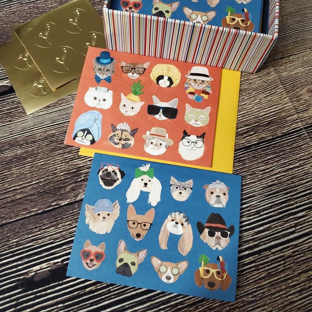 Papyrus Pop Art Dog And Cat Cards Envelopes New Boxed Set Of 20